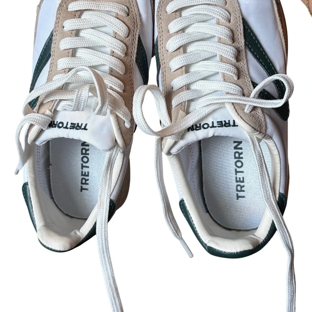 Tretorn Rawlins Sneakers Womens 7M White Tan Forest Green Suede Leather Low‎ Top